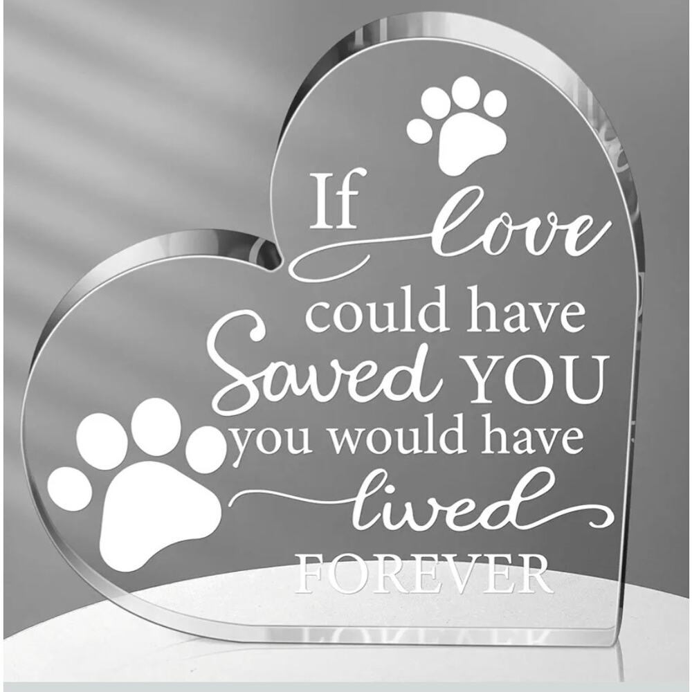 Pet Memorial Heart Plaque – Acrylic Keepsake with Paw Print & Loving Quote